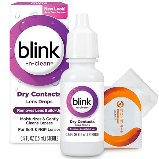Blink-N-Clean Lens Drops, Blink Eye Drops for Contact Lenses, 15 ml Cleans & Moisturizes for Soft & RGP Lens Wearers, Bundled with 1 Tea Tree Oil Eyelid/Eyelash Wipe