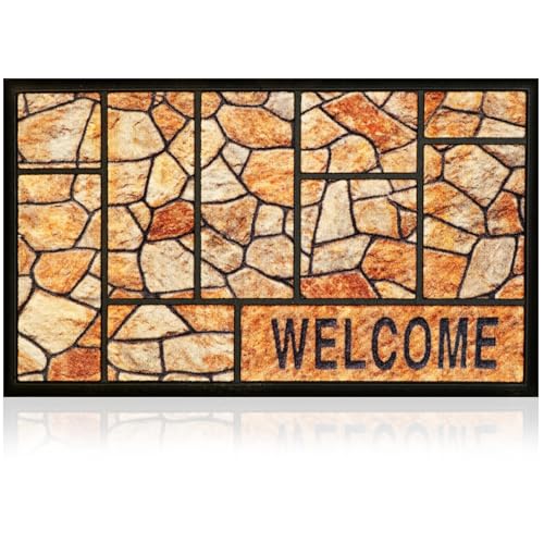 Extra Durable, Superior Absorption, Front Door Mat for Outdoor & Indoor - Welcome Mat for Entryway, Entrance, Patio, Porch - Waterproof, Non-Slip Backing, Coarse Fibers (Stones,17x29)