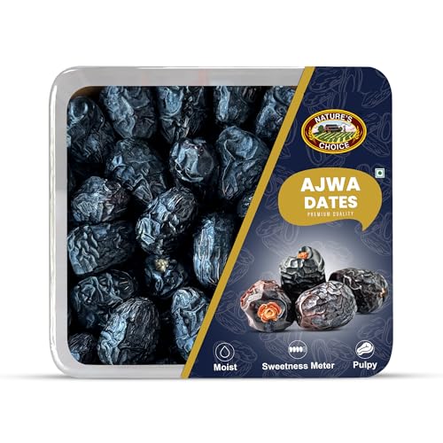 Image of Nature's Choice Royal Ajwa Dates (500g) | Premium Dates | Wet Black Soft Date /Khajoor | All Natural | Seeded,Natural Sugar& Naturally Sweet | Best Original Healthy Snack | Date in Fresh | Khajur