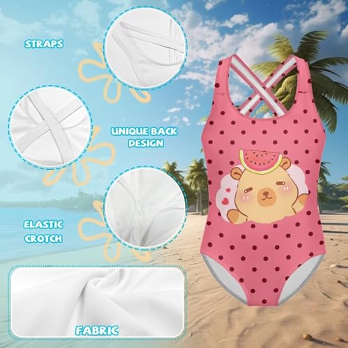 Image of Girls Swimsuit Criss Cross Back 1-Piece Summer Beach Swiwmear