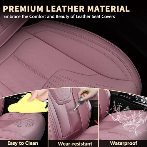 Image of FLORICH Front Car Seat Covers, Luxury Waterproof Faux Leather Seat Covers Cushion, Breathable Car Seat Cover Protectors Universal Fit for Most 5 Seats Vehicles - Pink