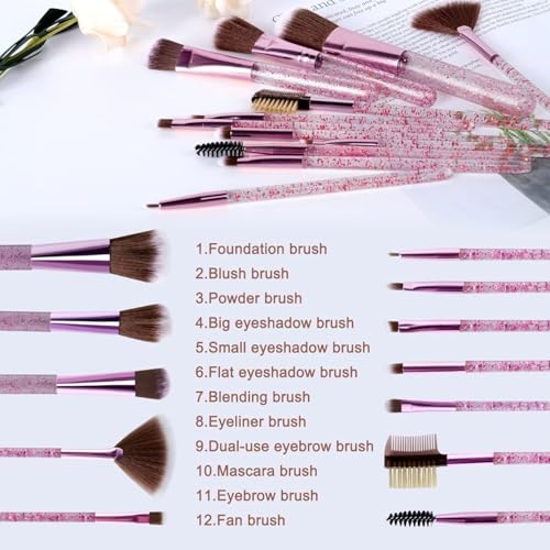 Image of HUDACRUSH Beauty Glittery 12Pcs Professional Make Up Brush with a Storage Case| For Foundation, concealer, Powder, Eyeshadow, Lipliner Etc, For Women (Glitter Pink)