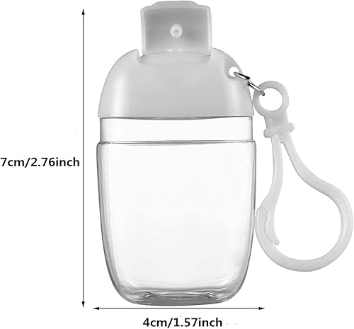 Miniatura 2 de 10 botellas vacías transparentes de 1 onza y 1.0 fl oz para desinfectante de manos, soporte de viaje, gancho para llavero, tapa abatible blanca,