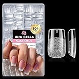 UNA GELLA 504 Tips Cortos Cuadrados para Uñas - Extensiones Acrílicas Pre-grabadas Autoadhesivas (12 Tamaños) - Cobertura Total, Estilo Francés DIY en Casa para Mujeres