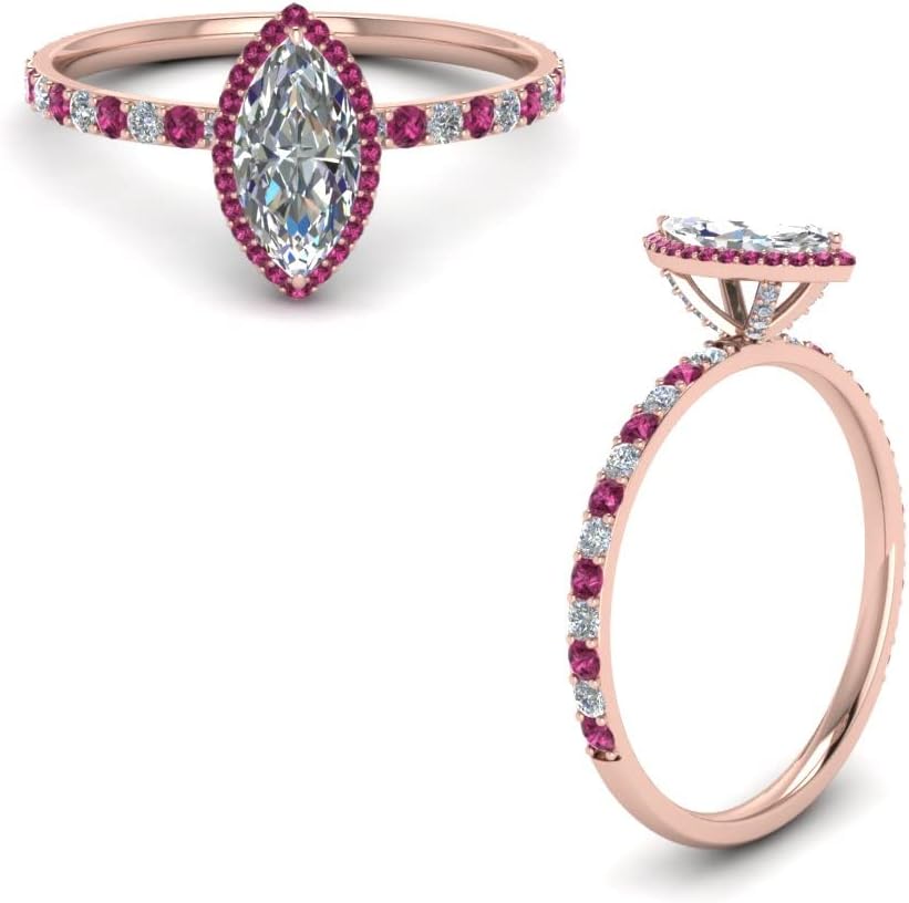 Choose Your Gemstone Gorgeous 18k Rose Gold Plated Marquise Prong Ring Valentine wear Party wear Engagement and Wedding Promise Ring Birthday Gift for Girls and Women Size US 4 to 13