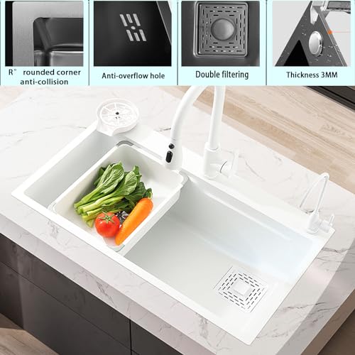Évier de cuisine multifonctionnel en acier inoxydable blanc 75x45 cm avec cascade moderne