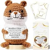 Emotional Support Crochet Positive Otter Inspirational Cheer Up Gifts for Women, Handmade Positive Crochet Gift Thank You Birthday Mothers Day Teacher Appreciation Gifts for Coworker Nurse Mom Friends