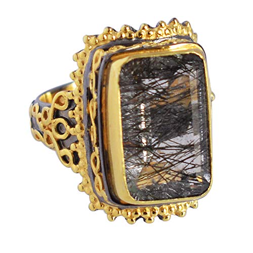 Jewellery Homme argent 925 quartz rutile noir bague durable anti ternissement
