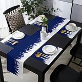 Navy Blue White Texture Placemat with Matching Table Runner Cotton Linen Burlap Coffee Table Mat Top