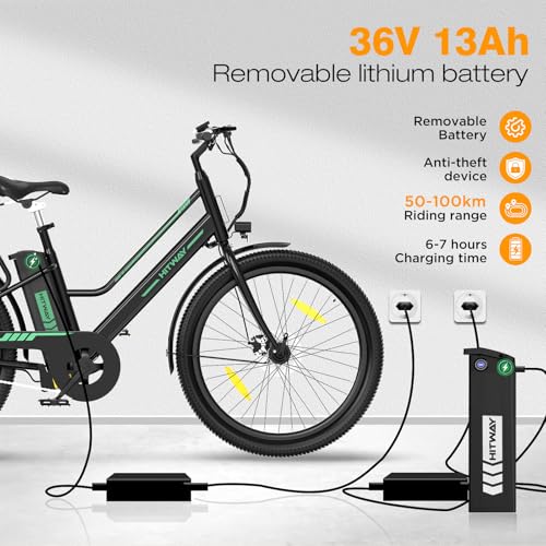HITWAY 27.5" Electric Bike - 250W Motor, 36V13AH battery max. 50-100km Range, citybike Ebike for City Commuting for Women & Beginners,with APP - Image 4