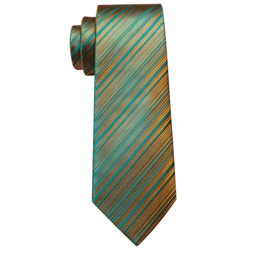 Image of Barry.Wang Silk Men Ties Formal Stripes Necktie and Tie Clip for Wedding Party Business Fashion Classic
