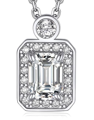 MomentWish Moissanite Emerald Necklaces for Women, Wedding Anniversary Birthday Gifts for Her, 1Carat Simulated Diamond 925 Sterling Silver Halo Necklace