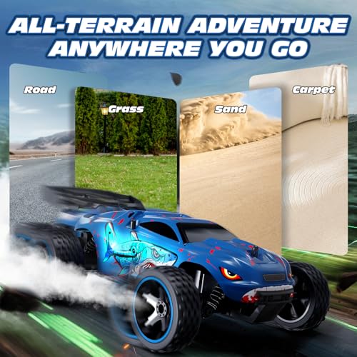 Image of Tecnock RC Cars for Kids, 1:18 Scale 2WD RC Car with USB-C Easy Charging, 2.4GHz Remote Control Car with LED Lights & 50 Mins Playtime, Toys Gifts for Boys & Girls Ages 8-12