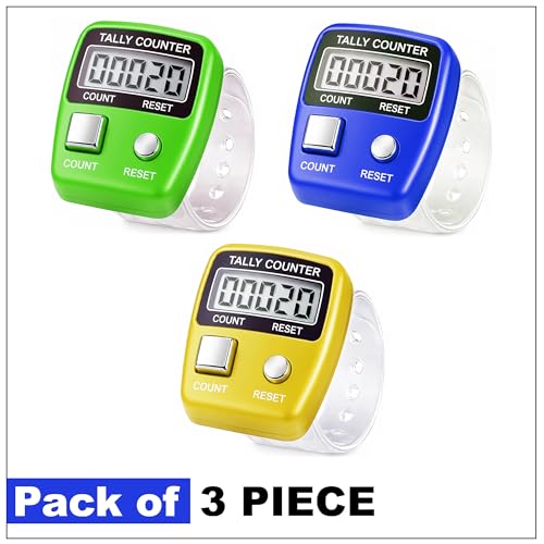 Image of GLUN Pack of 3 Finger Cricket Balls Counter, 5-Digit Counting LCD Display Device, Ring Electronic Digital Finger Counter for Umpiring & Various Counting Use (Random Colour)
