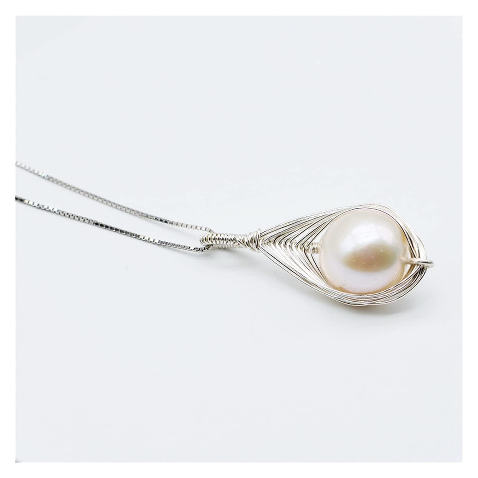 Collana con ciondolo da donna, perla d'acqua dolce bianca naturale, argento sterling 925, gioielli fatti a mano e personalizzati Collane da donna