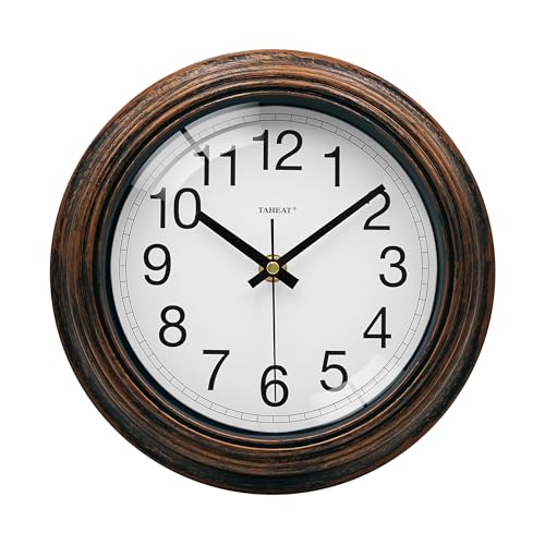 TAHEAT 8.5 Inch Wall Clock, Battery Operated Silent Non Ticking - Vintage Gold Copper Kitchen Clock for Living Room, Bedroom, Office, Bathroom - Easy to Read Retro Decorative Wall Clocks​