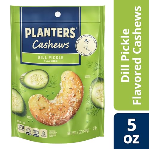Image of PLANTERS Dill Pickle Cashews, Plant Based Protein, 5 Ounce (Pack of 12)