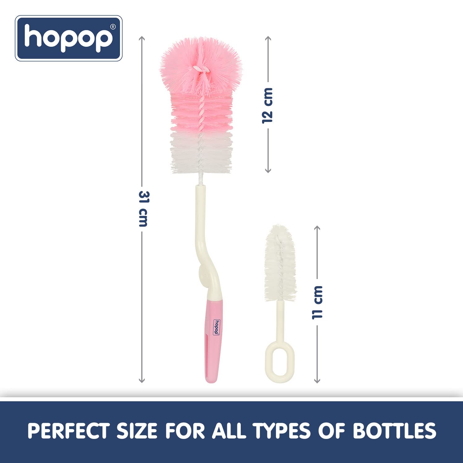 Hopop Bottle Cleaner Brush | Baby Feeding Bottle Cleaning Brush & Nipple Cleaner Brush | 360* Rotating Handle | Easy to Clean Feeding/Water Bottle Corner | BPA Free | Pink 1