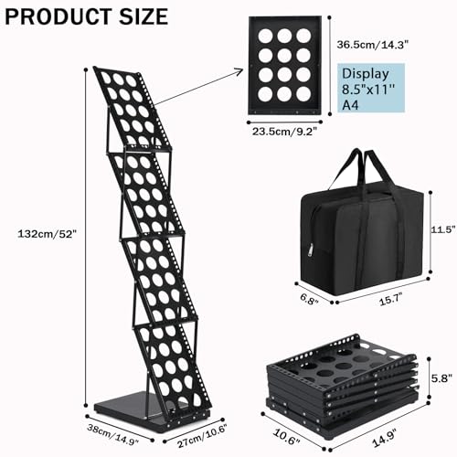 ZLDYPINK Brochure Display Stand Foldable Magazine Rack, Metal Brochure Holder Literature Rack with Carrying Bag, 4 Pockets Literature Stand for Exhibition Trade Show and Office Retail Store, Black by ZLDYPINK - Image 3