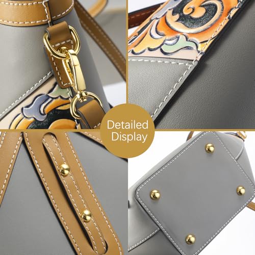 Women's Leather Tote Bag & Large Capacity Hand-Carved Cloud Design, Full-Grain Cowhide3