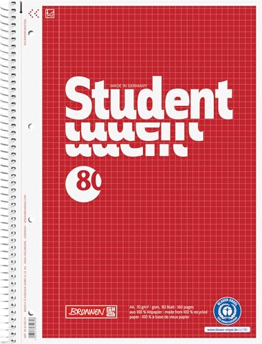 BRUNNEN Collegeblock Student Recycling | A4 Lineatur 22 80 Blatt rot