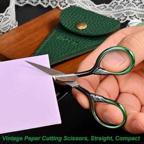 Image of Small Sharp Scissors for Women Men Eyebrow Hair Beauty Grooming | All Purpose Tiny Travel Kit, for Beard, Moustache, Eyelash, Sewing, Embroidery, Detail Thread Paper Cutting with PU Cover