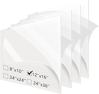 KEVJES Premium Clear Cast Acrylic Plexiglass Lucite Sheets-1/8 Inch Thick (3mm),for LED Panel,Sign,Crafting Project,Photo Frame,Laser Cutting and Engraving DIY and More (12x16 inch-3mm Thick,4pack)