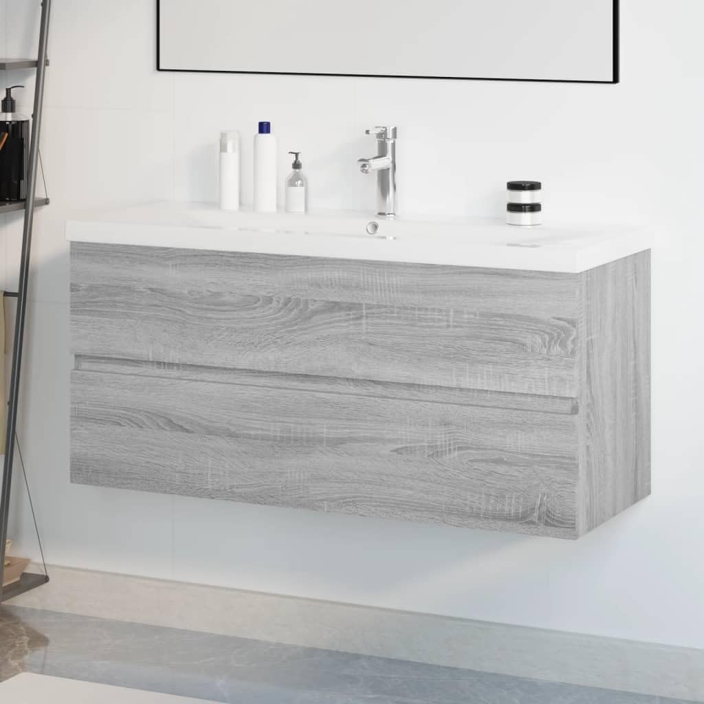 Mueble de baño con Lavabo Madera contrachapada Gris Sonoma 100 x 38.5 x 45 cm con Grifo y Drenaje