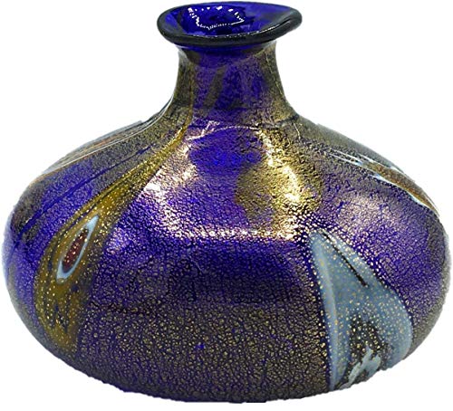 Bottiglia Collezione Vetro di Murano Murrina Foglia Oro Made in Italy (Cipolla Blu, Ø 8 h 6 cm)