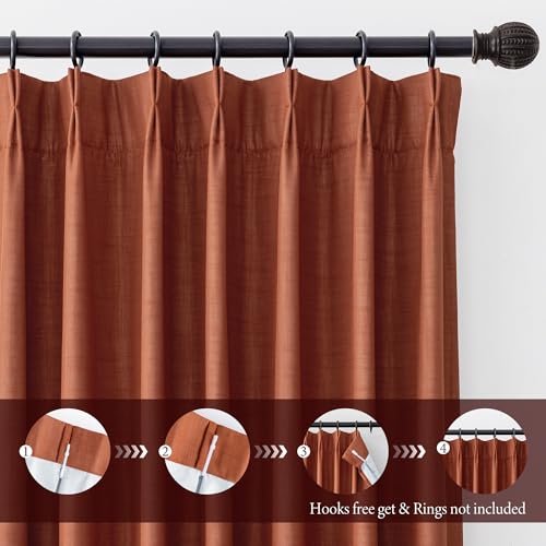 Image of MYSKY HOME Terracotta Full Black Out Pinch Pleated Curtains 63 inches Long for Bedroom Linen Textured with Blackout Liners Thermal Insulating Pleat Drapes, 40 inch Wide per Panel, 2 Pcs