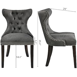 Tempered Glass Dining Table Chair Set with 4 High end Button Tufted Dining Room Chairs 48 Round Kitchen Table with Glasstop and 4 Table Side Chairs with Nailhead Trim ClearCharcoal Gray