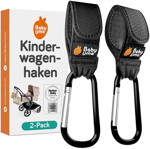 Baby Uma Kinderwagenhaken (2er-Pack) - Universelle Kinderwagen Haken für Taschen Rutschfeste Klettverschlüsse Stabile Karabinerhaken mit 5 kg Tragkraft