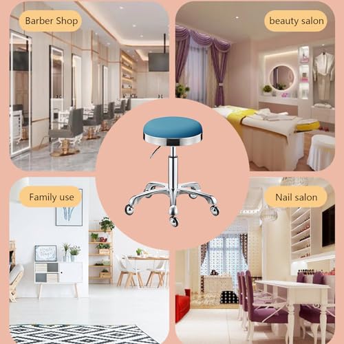Tabouret pivotant bleu réglable en hauteur avec roulettes robustes