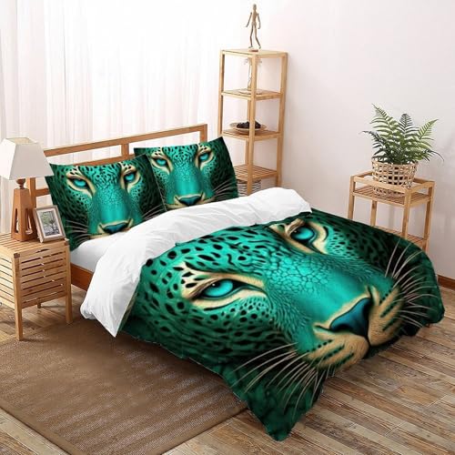 Housse de couette léopard vert anti-plis king size lit double sans repassage - 2