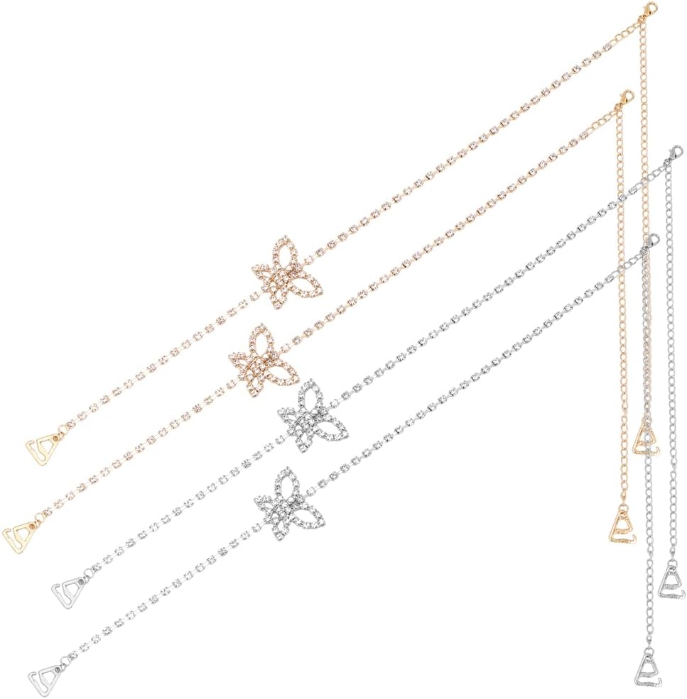2 Pairs Rhinestone Bra Straps Summer Crystal Butterfly Replacement Underwear Chain Gold Silver Decorative Shoulder Lingerie Strap Jewelry Set for Women Wedding Dresses Rave Party Accessories