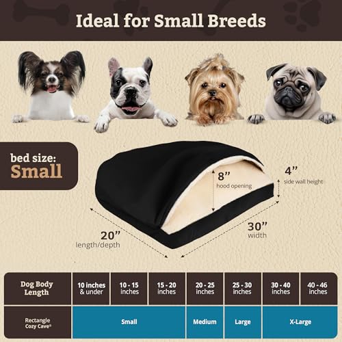 Image of Snoozer Rectangle Cozy Cave Dog Bed, Hooded Dog Bed, Black (S)