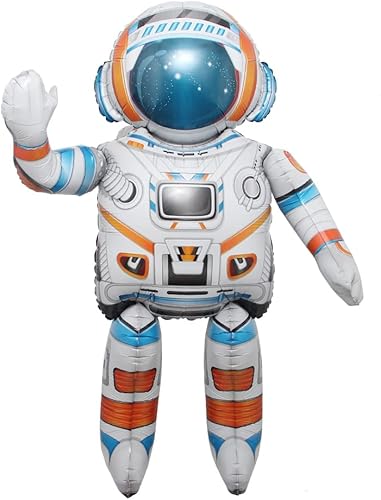 Vista 16 de Globos de aluminio con forma de cohete y astronauta en 4D de pie, globos de aluminio para helio, temática del espacio exterior, decoración de fiesta