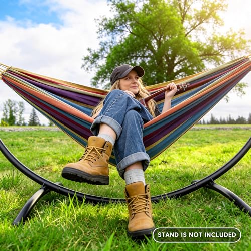 Image of SUNCREAT Hammocks Outdoor Camping Double Hammock, Tree Hammocks for Outside, Rainbow