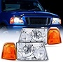 Nilight Headlight Assembly for 2001 2002 2003 2004 2005 2006 2007 2008 2009 2010 2011 Ford Ranger Replacement Headlamp Chrome Housing Amber Reflector, 2 Years Warranty