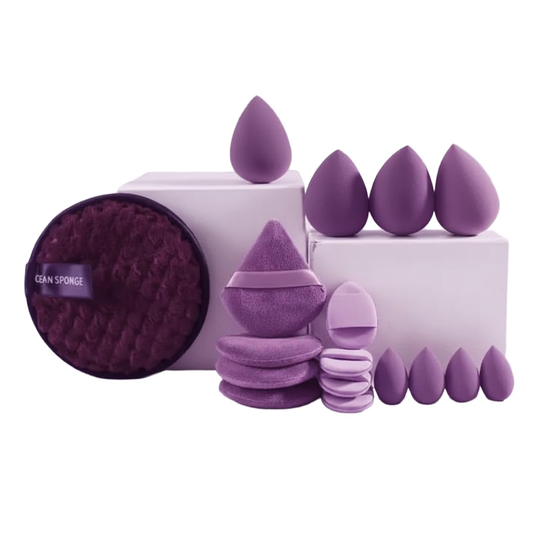 17pcs Makeup Sponge Set with Triangle Powder Puffs Soft Velour Face Puffs and Makeup Remover pads Cleansing Sponge for Liquid Cream Makeup Kit for Seamless Blending | For Daily Use Makeup Tools - Multicoloured-image-14