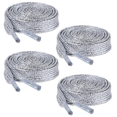 Glitter Shoe Laces,Premium Flat Silver Sneakers,Fashion Bling Shoe Laces for Sneakers Silver Shoes Strings for Sneaker Shiny Sparkle Shoes Lace for Womens Sneaker Skate Boots Sports Training