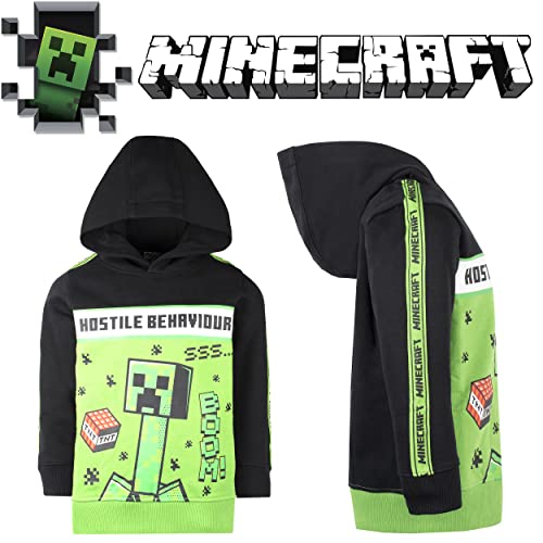 Sweat à capuche noir Minecraft pour garçons en coton avec motif Creeper vert