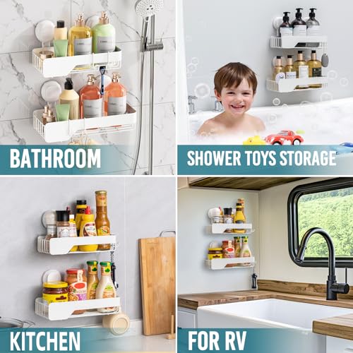 Image of TAILI Shower Caddy Suction Cup Rustproof Metal Visible indicator White | 2 Pack Rustproof,No Drilling Wall Mounted Basket, Upgraded Removable Suction Cup Bathroom Organizer Heavy Duty Shampoo