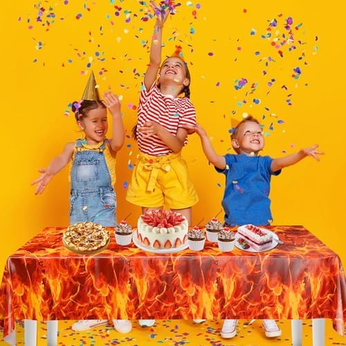 SINGOMON 2PCS Fire Tablecloths Flame Table Cloth Fire Table Cover Plastic Table Cloths Rectangular Tablecloths for Firefighter Birthday Decorations - 3