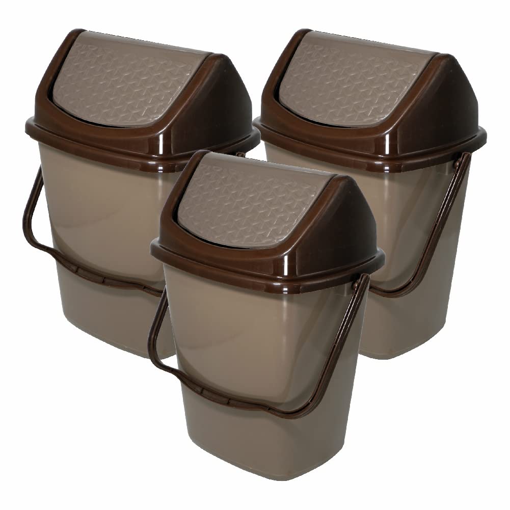 Simply Home Delight Swing Lid Dustbin for Home/Kitchen/Office, 3 Pcs,7 Liter, Coffee Color