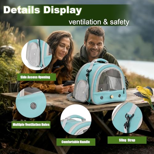Image of Portable Parrot Travel Cage Carrier with Small Swing Toy&Cage Colorful Toys Set Small Bird Parakeet Bag with Standing Perch Bird Carry Transport Bag (Green, Carreir /Swing)