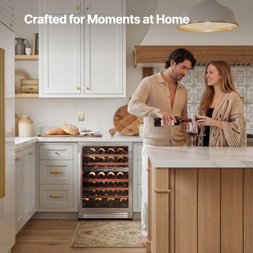 Image of Ca'Lefort 24 Inch Wine Fridge, 52 Bottle Dual Zone Wine Cooler | 40-65F Touch Control, Dual-Pane Glass Door, Adjustable Shelves, 3 Color LED, Built-In or Under Counter for Home Bar Kitchen