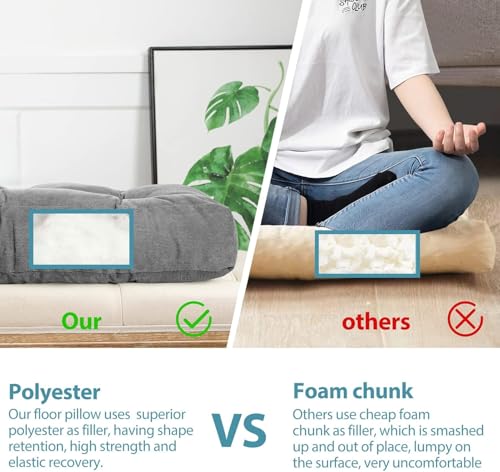 Image of Floor Pillow, Square Meditation Pillow for Seating on Floor Solid Thick Tufted Seat Cushion Meditation Cushion for Yoga Living Room Sofa Balcony Outdoor