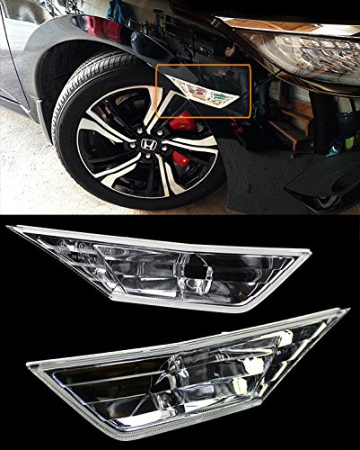 RS Style JDM Clear Lens Fender Bumper Side Marker Lamps Light Compatible with 2016-2020 10th Honda Civic