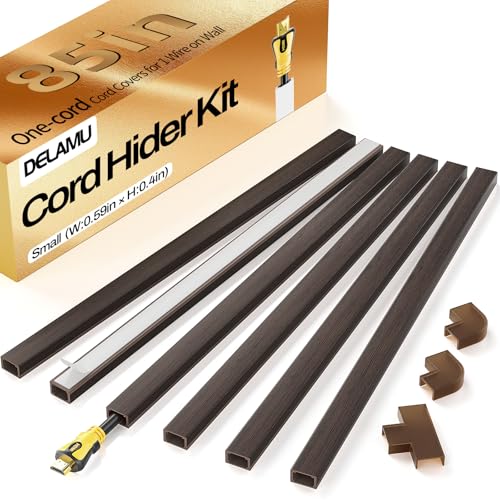 Delamu Cord Hider, 85in Cord Covers for 1 Wire on Wall, One-Cord Cable Hider, Easy Mount Wire Hiders Wire Covers for TV Cords on Wall, PVC Cable Cover Management Kit, 6X L14.2 W0.59 H0.4in, Darkwood